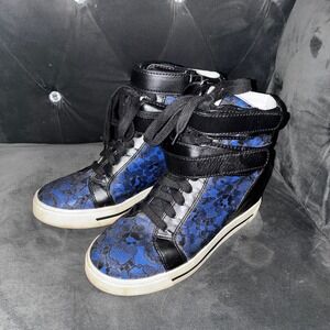 Marc by Marc Jacobs Blue Lace Leather Wedge Sneakers High Top MBMJ Shoes